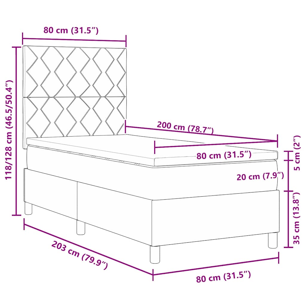 Krevet s opruga kutije Tamno siva 80 x 200 cm tkanina