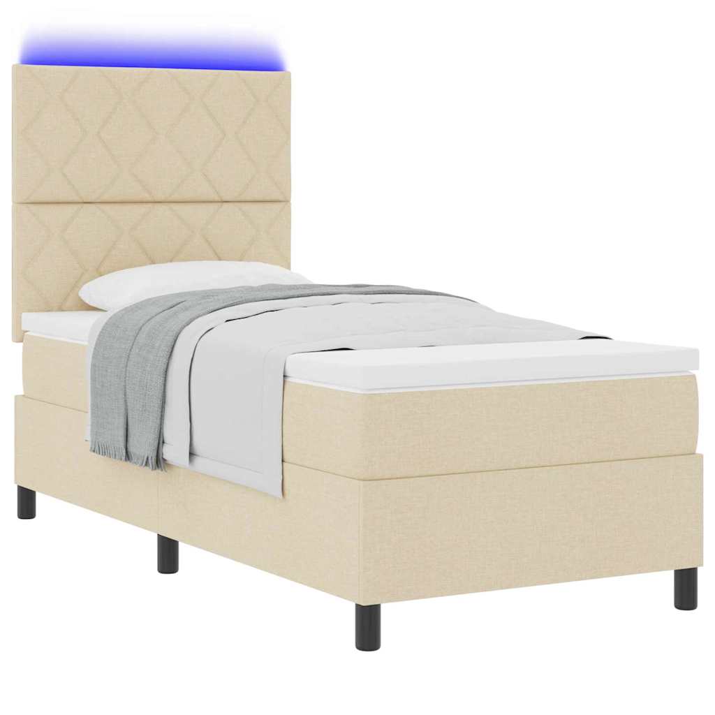 Krevet s opruga kutije s LED trakama Krema 100 x 200 cm tkanina