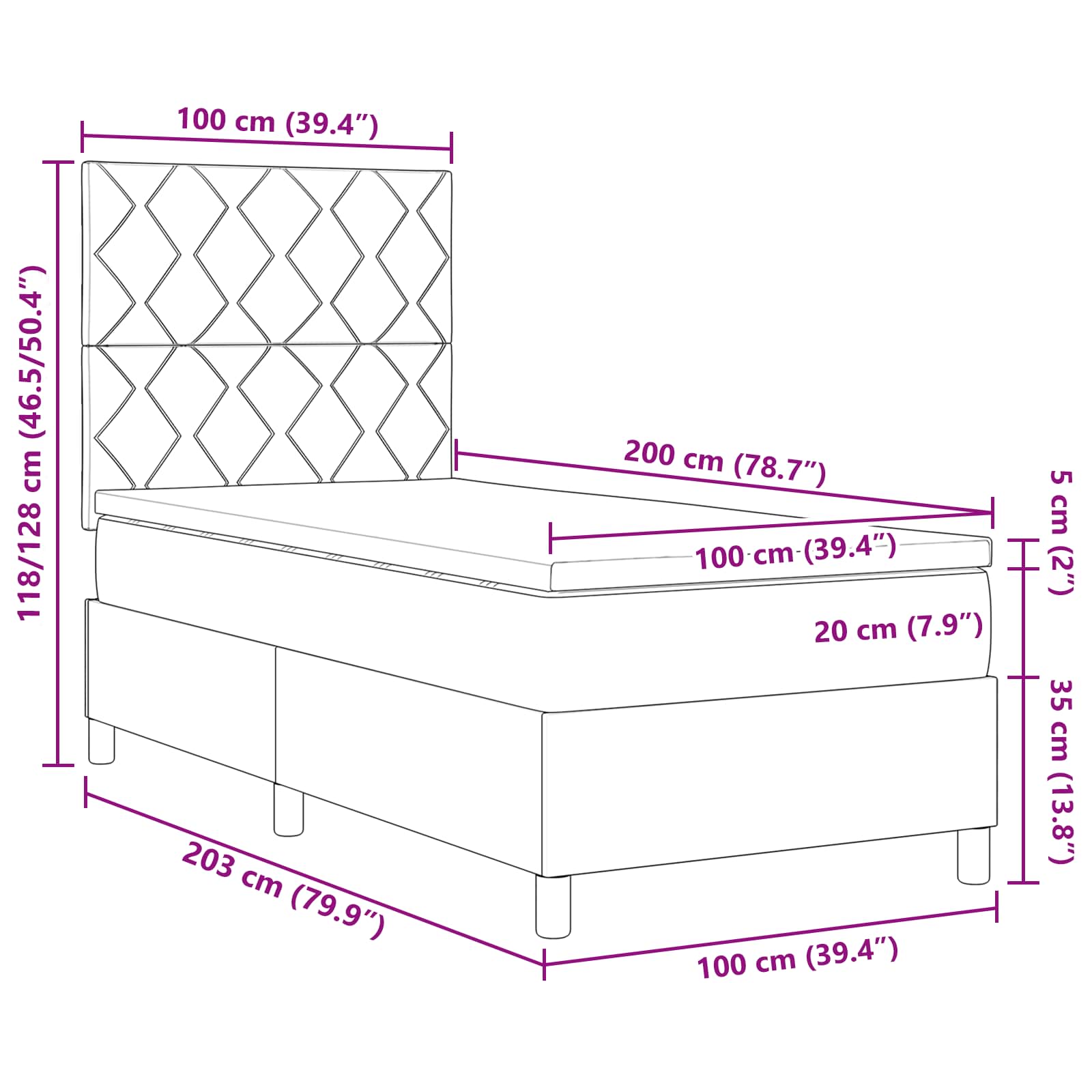 Krevet s opruga kutije s madracem Plava 100 x 200 cm tkanina