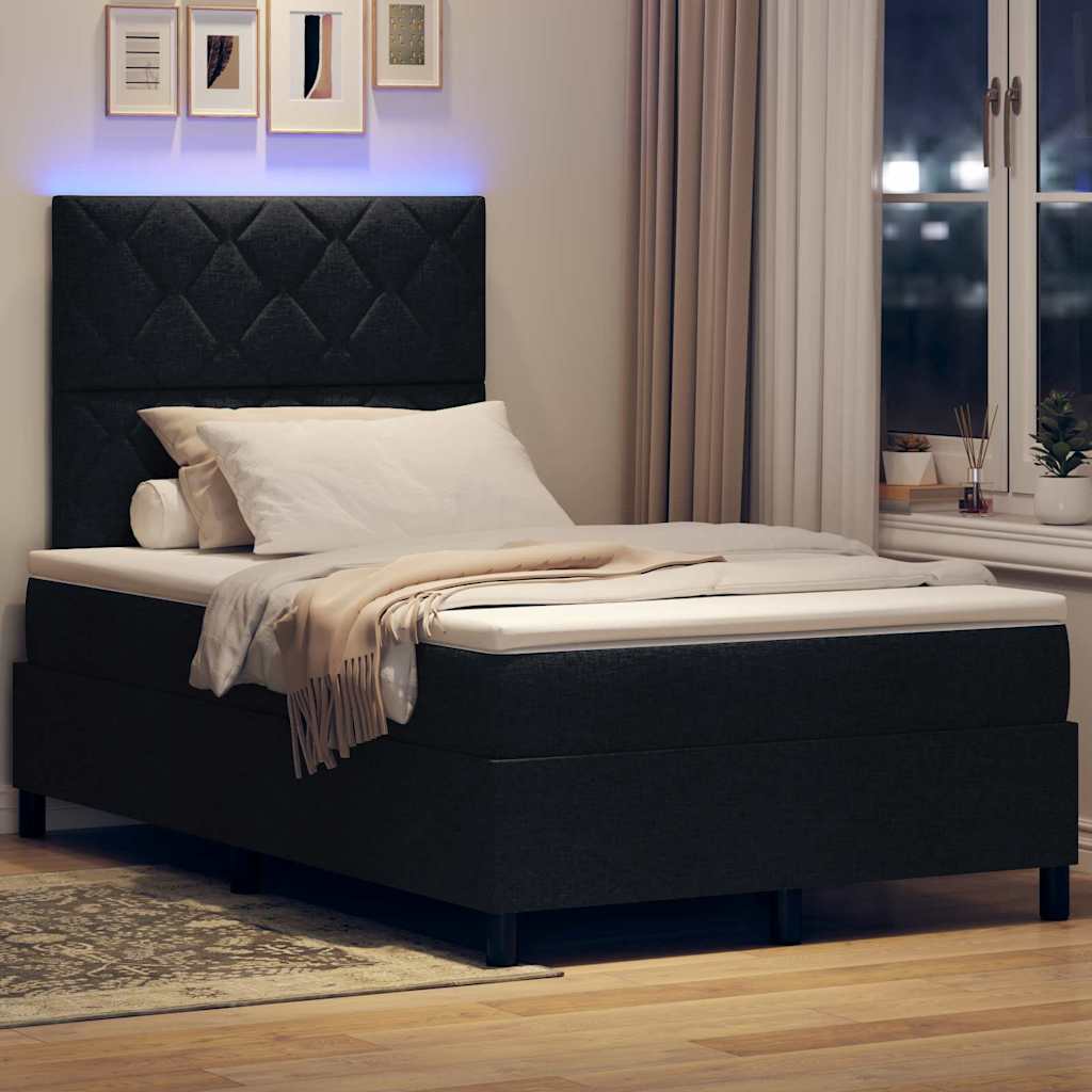 Krevet s opruga kutije s LED trakama Crna 120 x 190 cm tkanina