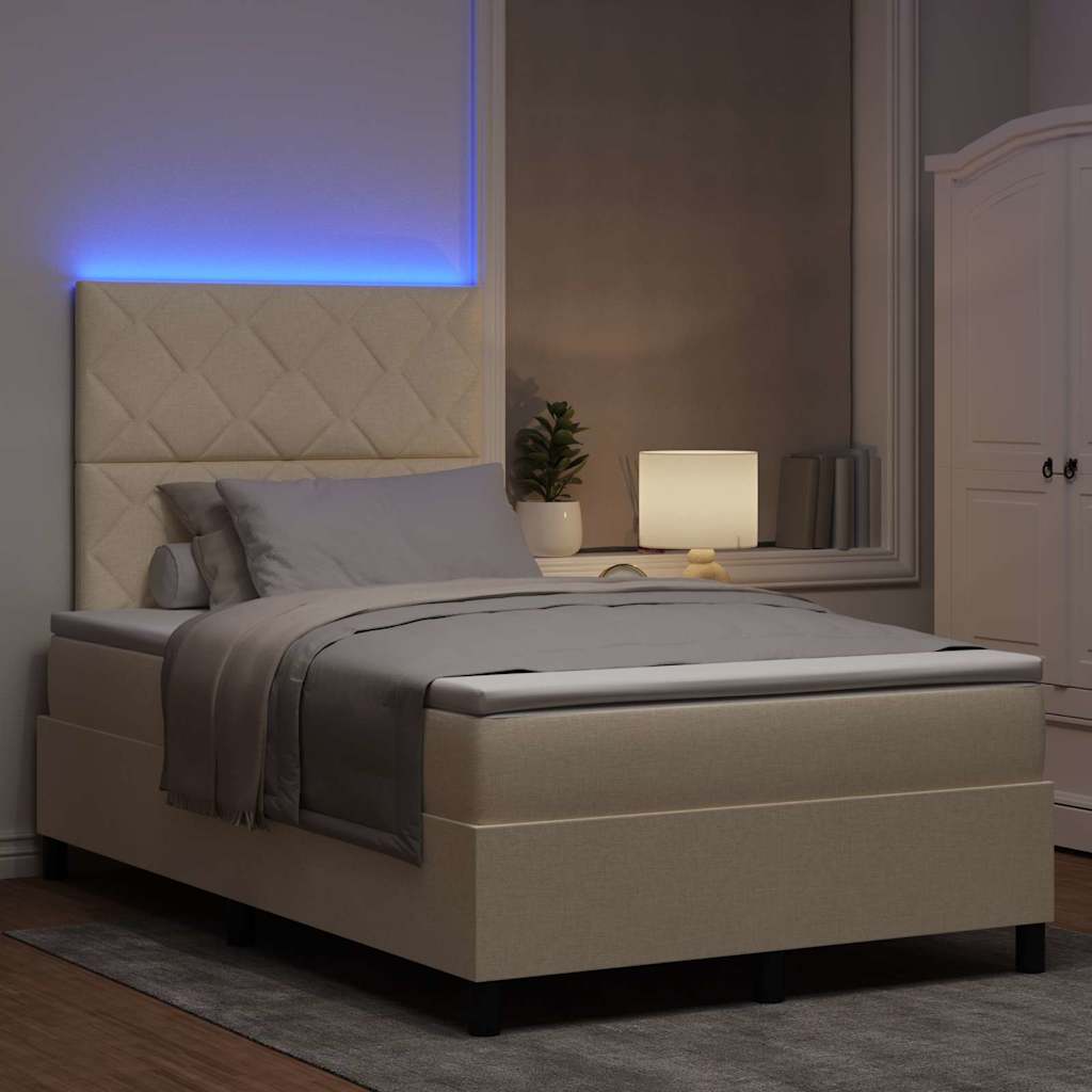 Krevet s opruga kutije s LED trakama Krema 120 x 200 cm tkanina