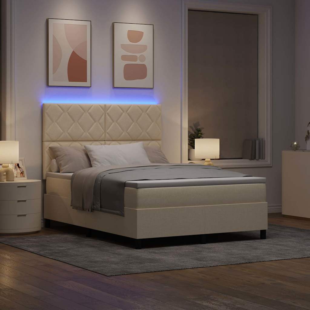 Krevet s opruga kutije s LED trakama Krema 140 x 190 cm tkanina