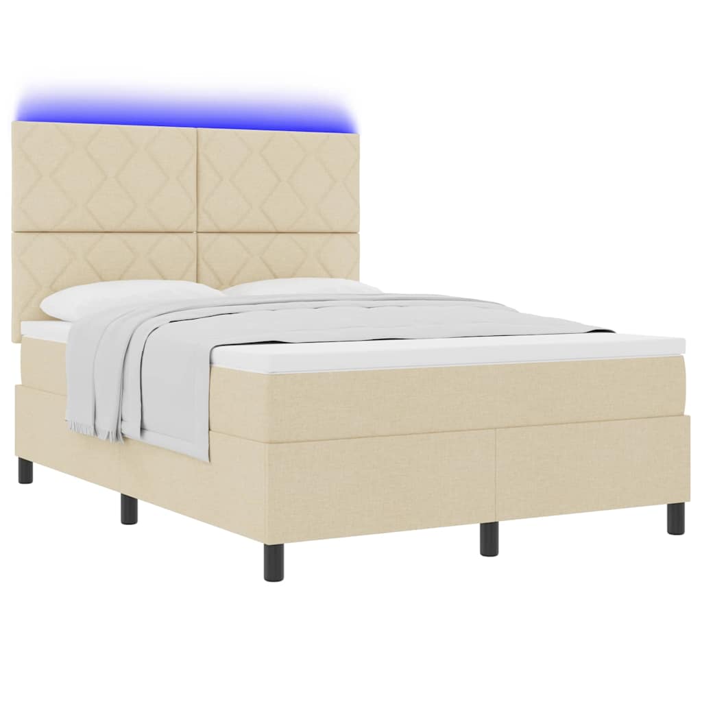 Krevet s opruga kutije s LED trakama Krema 140 x 190 cm tkanina