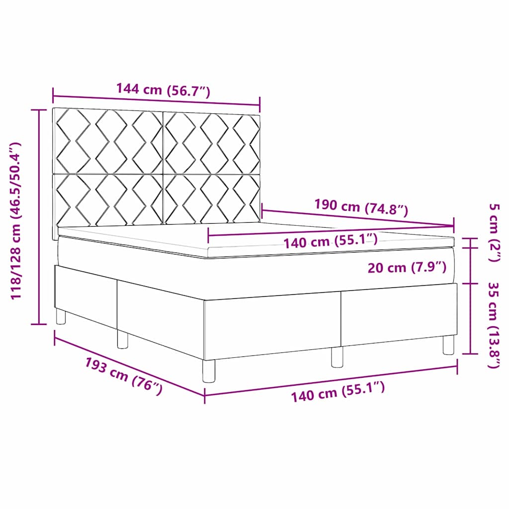 Krevet s opruga kutije s LED trakama Krema 140 x 190 cm tkanina