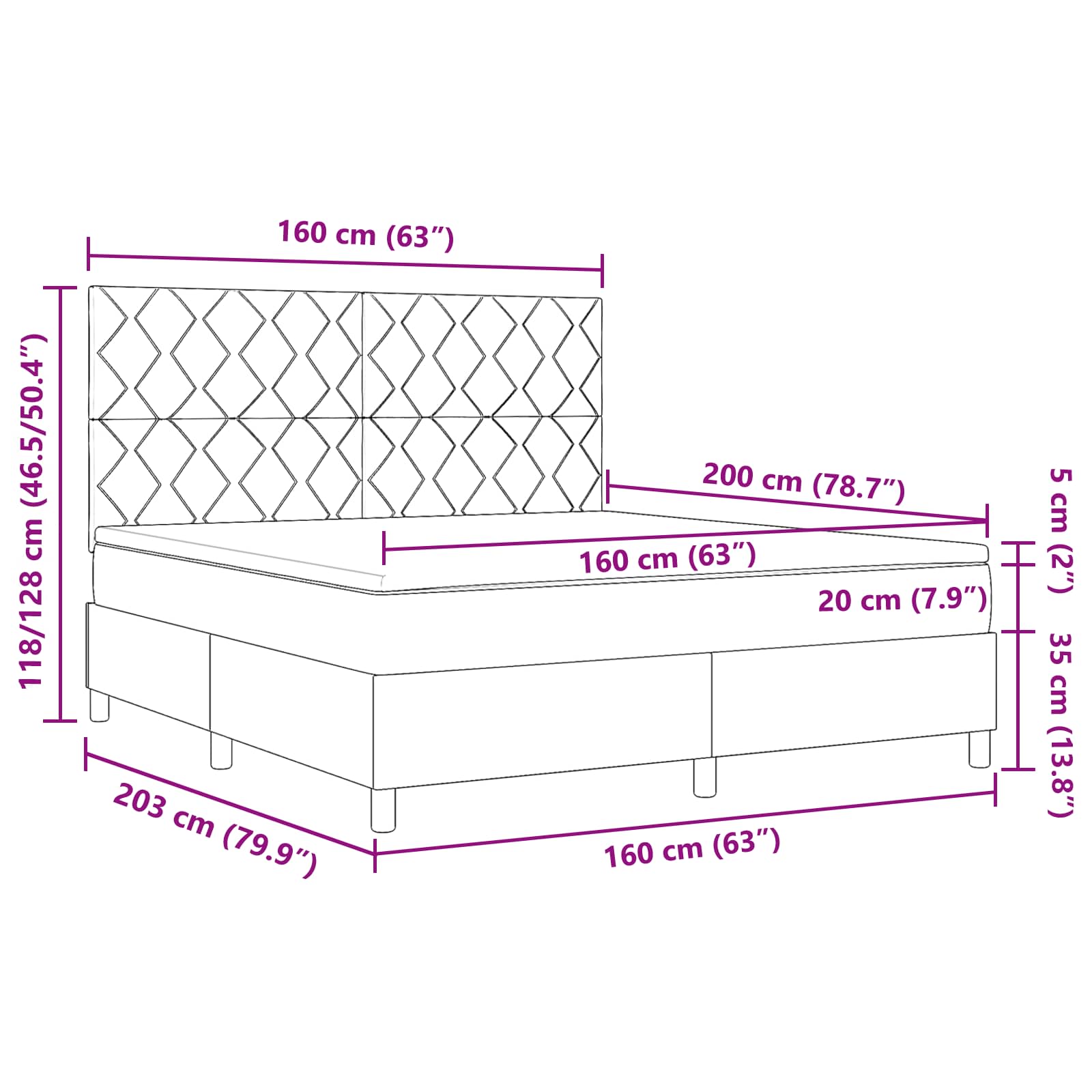Krevet s opruga kutije s LED trakama Crna 160 x 200 cm tkanina