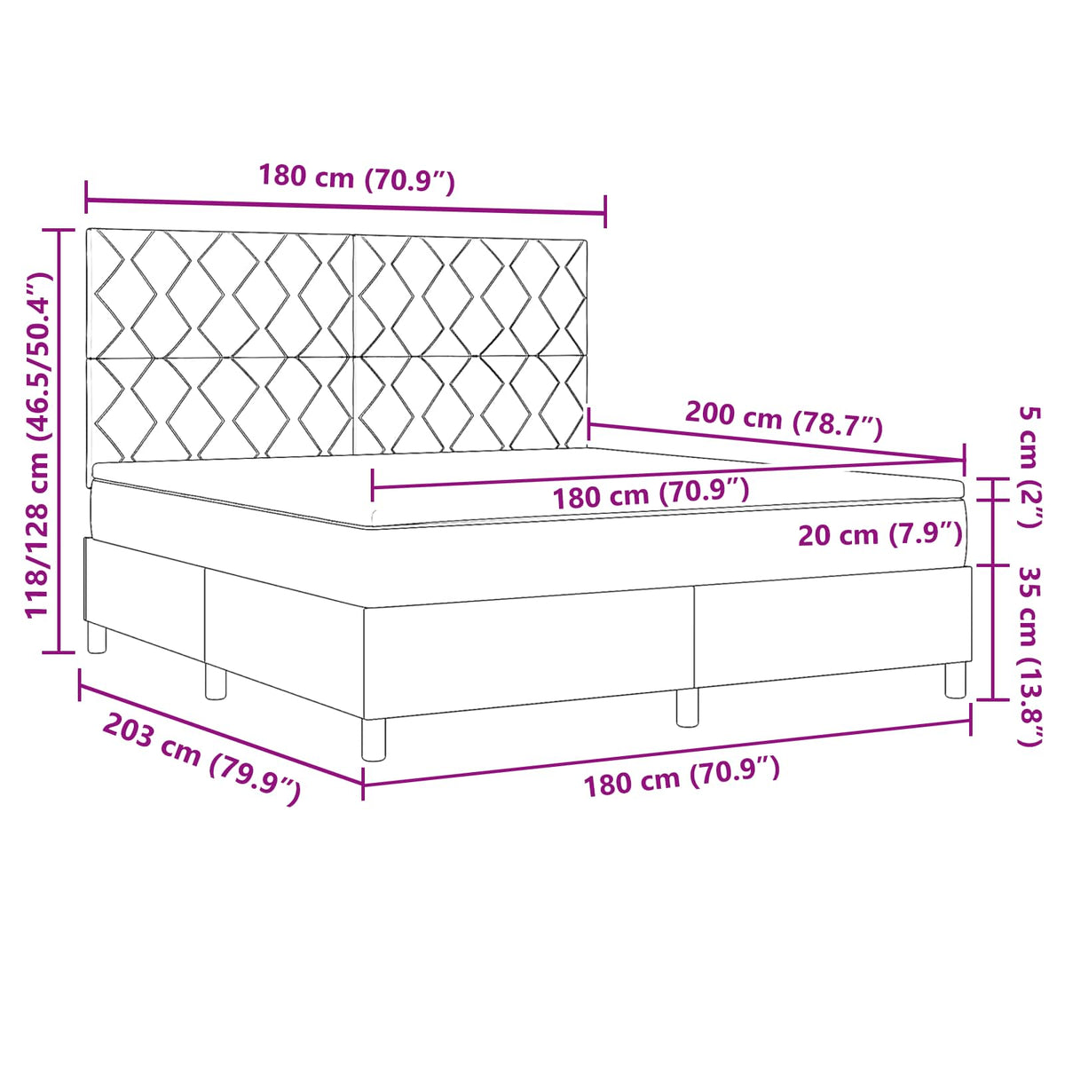 Krevet s opruga kutije s LED trakama Crna 180 x 200 cm tkanina