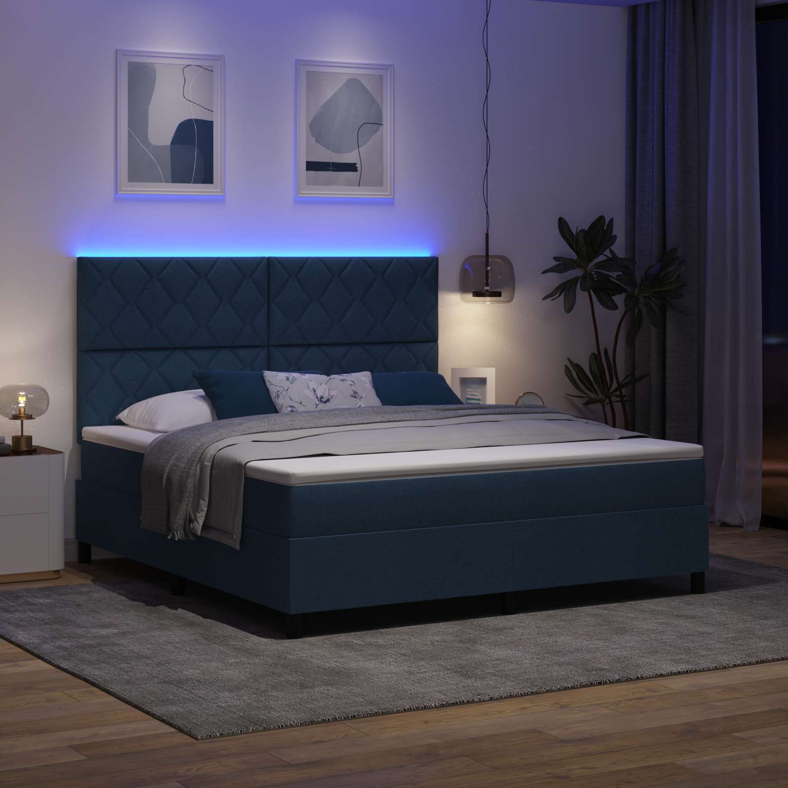 Krevet s opruga kutije s LED trakama Plava 180 x 200 cm tkanina