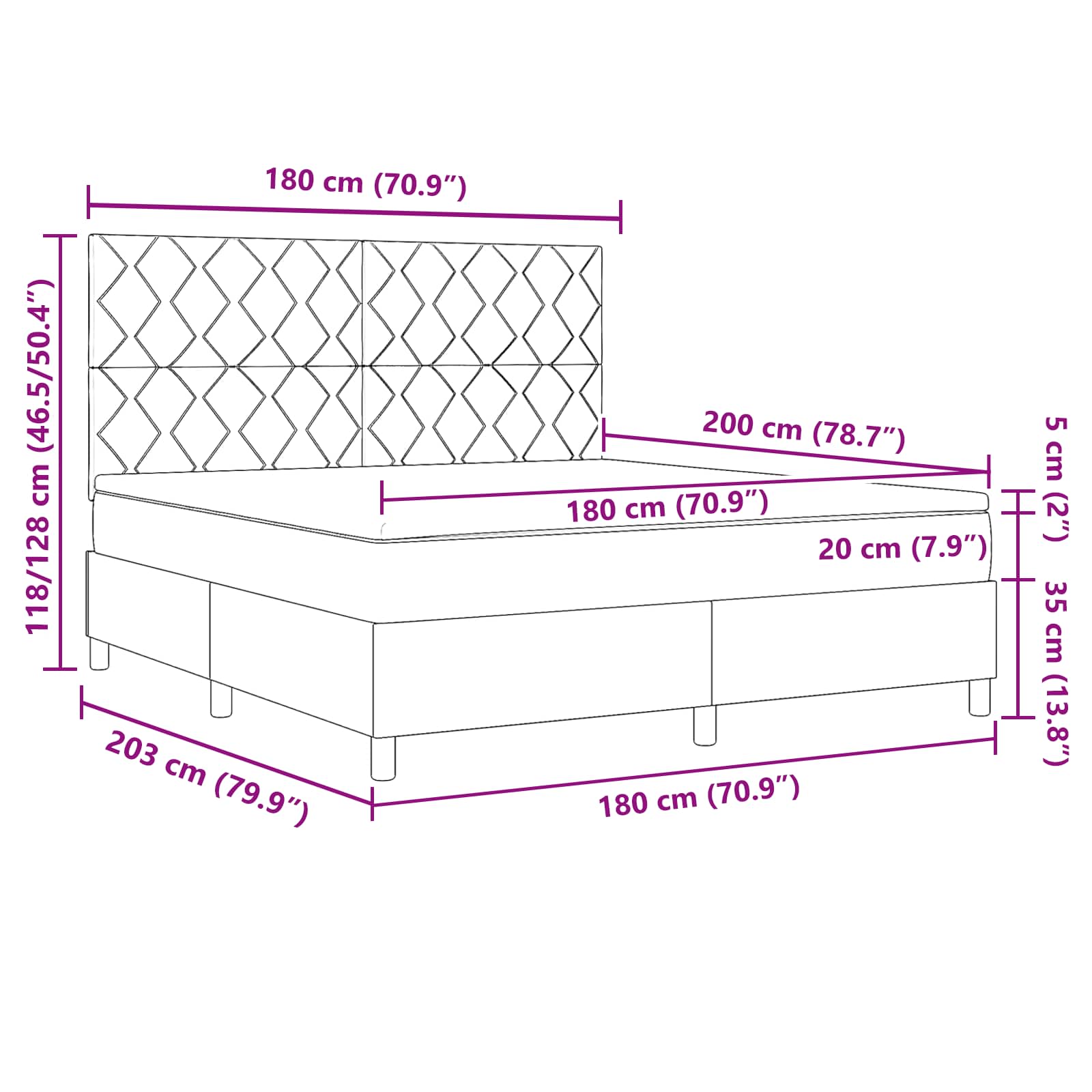 Krevet s opruga kutije s LED trakama Plava 180 x 200 cm tkanina