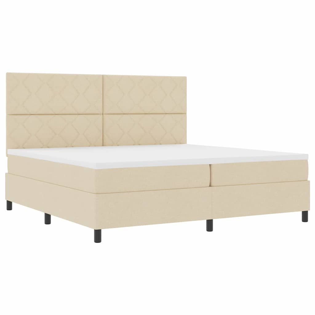 Krevet s opruga kutije s LED trakama Krema 200 x 200 cm tkanina