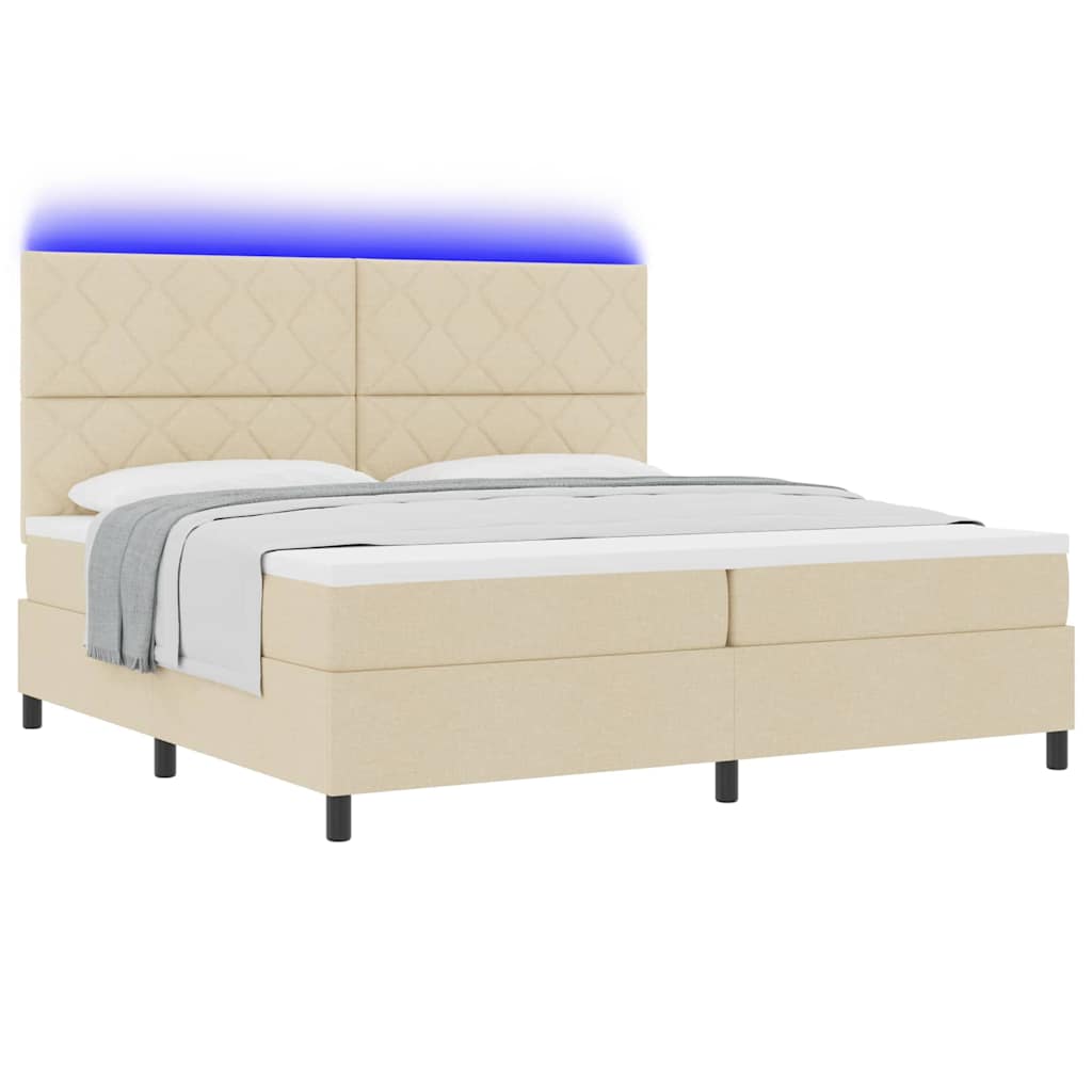 Krevet s opruga kutije s LED trakama Krema 200 x 200 cm tkanina