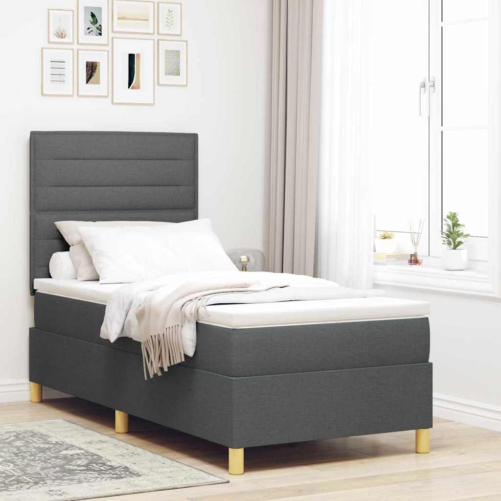 LED Box Spring Krevet s madracem Tamno siva 80 x 200 cm tkanina