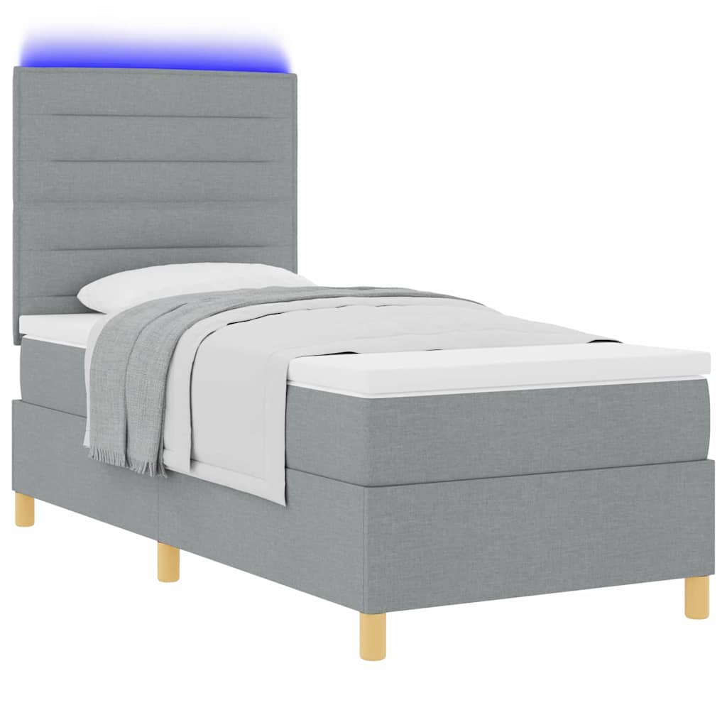 LED Box Spring Krevet Svijetlo siva 90 x 190 cm tkanina