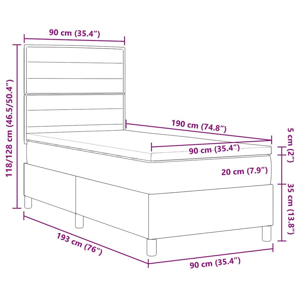LED Box Spring Krevet s madracem Sivo-smeđa 90 x 190 cm tkanina