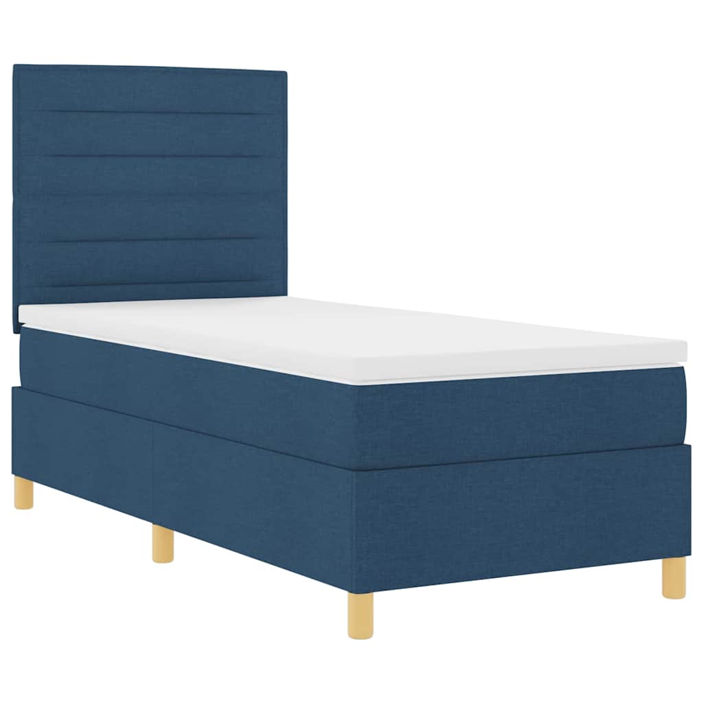 LED Box Spring Krevet s madracem Plava 90 x 190 cm tkanina