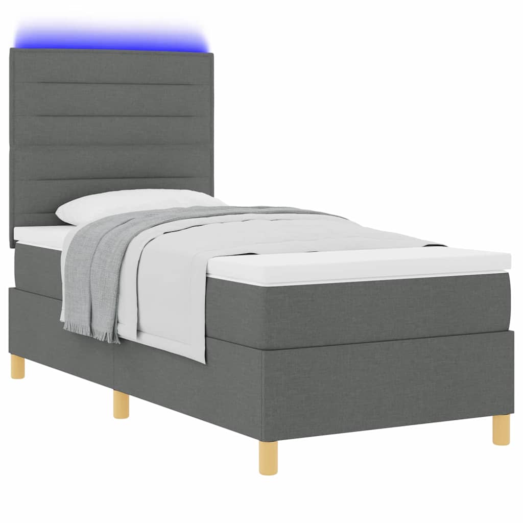 LED Box Spring Krevet s madracem Tamno siva 90 x 200 cm tkanina
