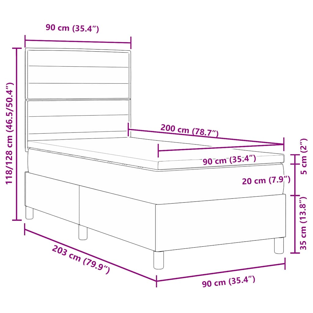 LED Box Spring Krevet s madracem Crna 90 x 200 cm tkanina