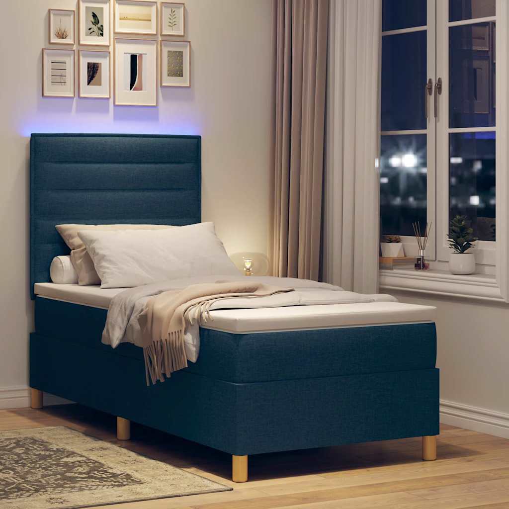 LED Box Spring Krevet s madracem Plava 90 x 200 cm tkanina