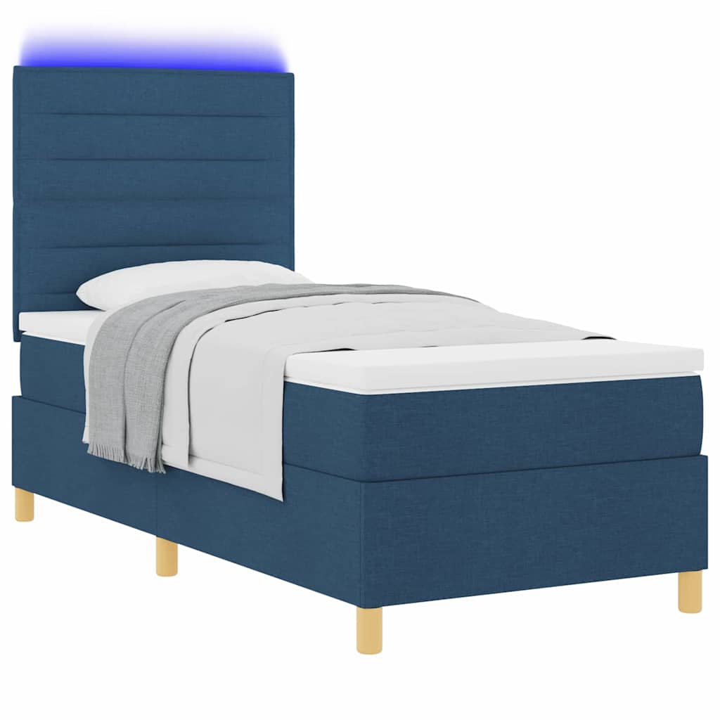 LED Box Spring Krevet s madracem Plava 90 x 200 cm tkanina