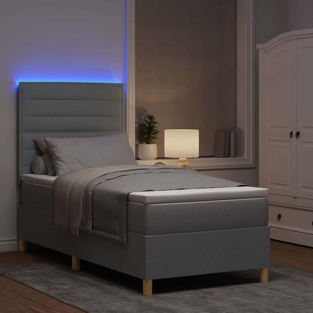 LED Box Spring Krevet Svijetlo siva 100 x 200 cm tkanina