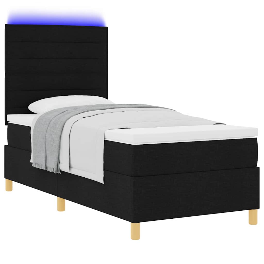 LED Box Spring Krevet s madracem Crna 100 x 200 cm tkanina