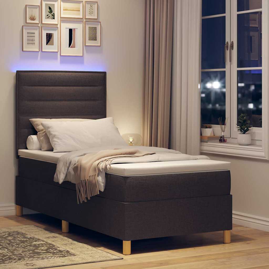LED Box Spring Krevet Tamno smeđa 100 x 200 cm tkanina