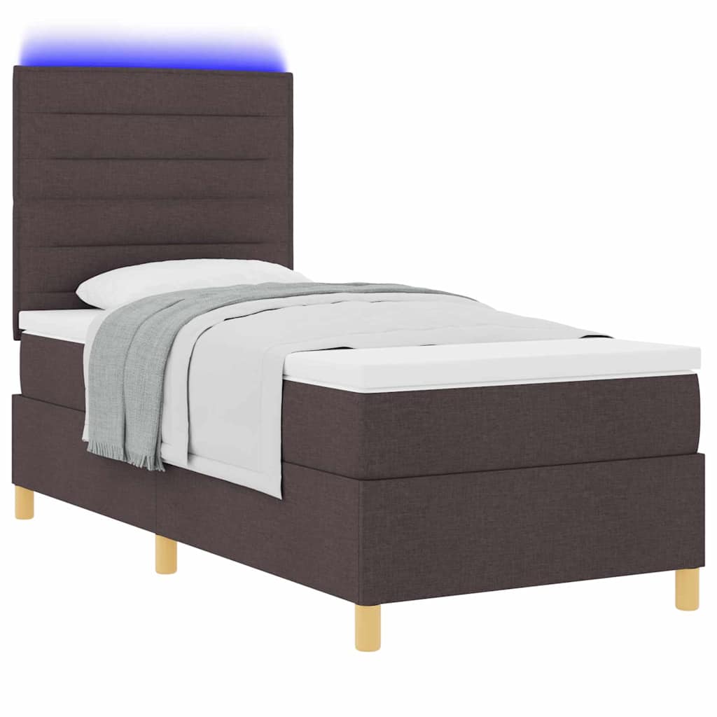 LED Box Spring Krevet Tamno smeđa 100 x 200 cm tkanina