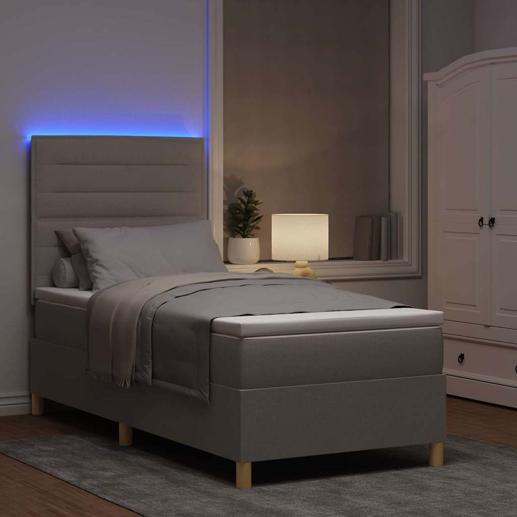 LED Box Spring Krevet Sivo-smeđa 100 x 200 cm tkanina