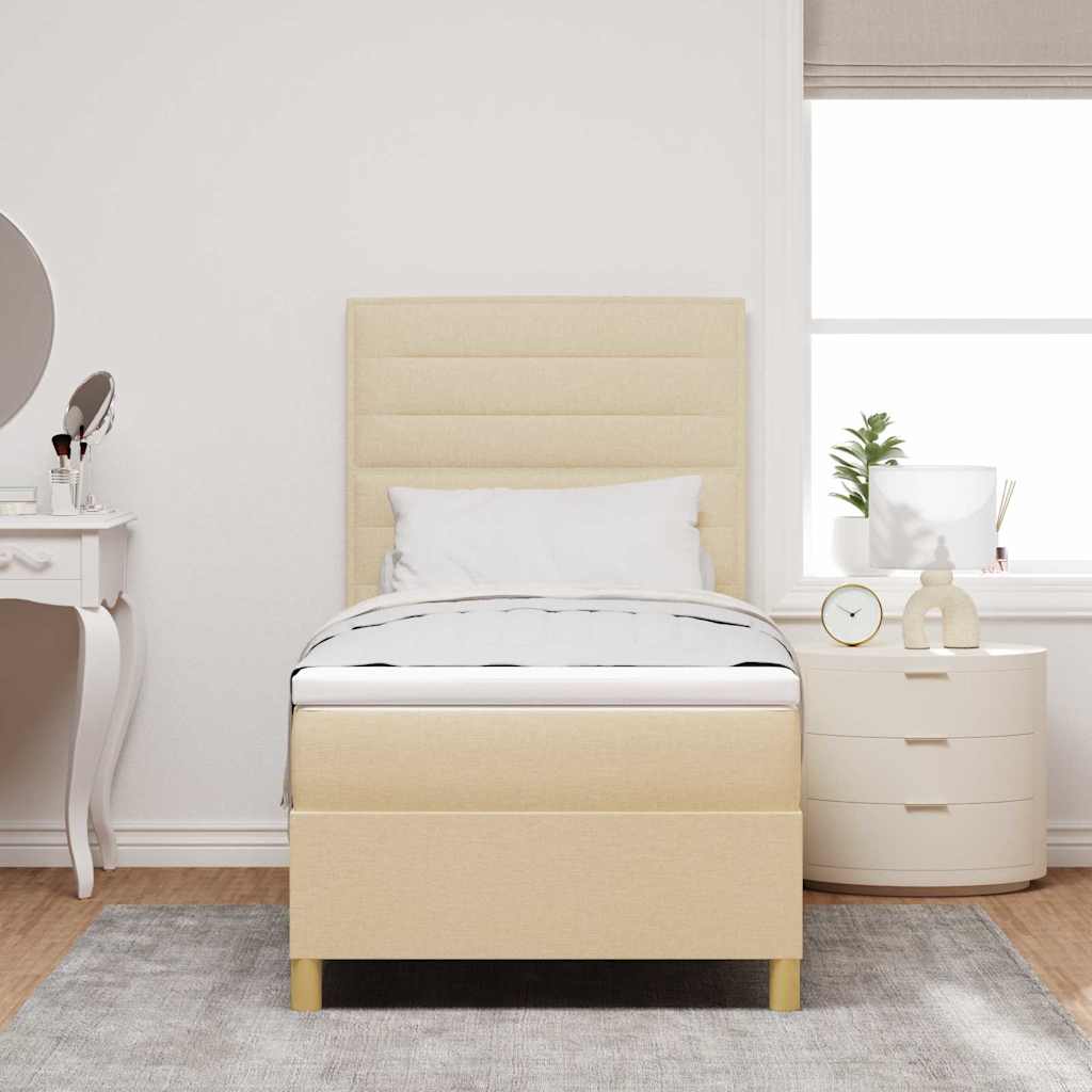 LED Box Spring Krevet s madracem Krema 100 x 200 cm tkanina