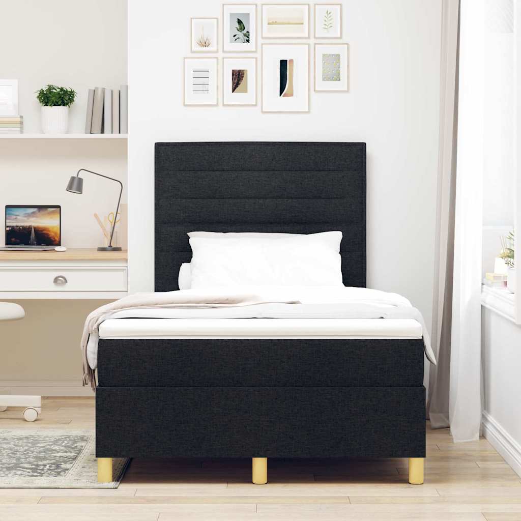 LED Box Spring Krevet s madracem Crna 120 x 190 cm tkanina