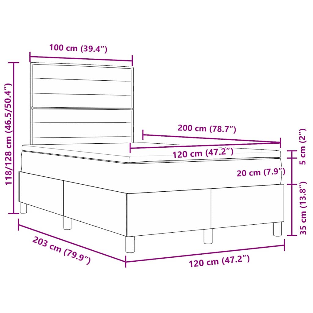 LED Box Spring Krevet Svijetlo siva 120 x 200 cm tkanina