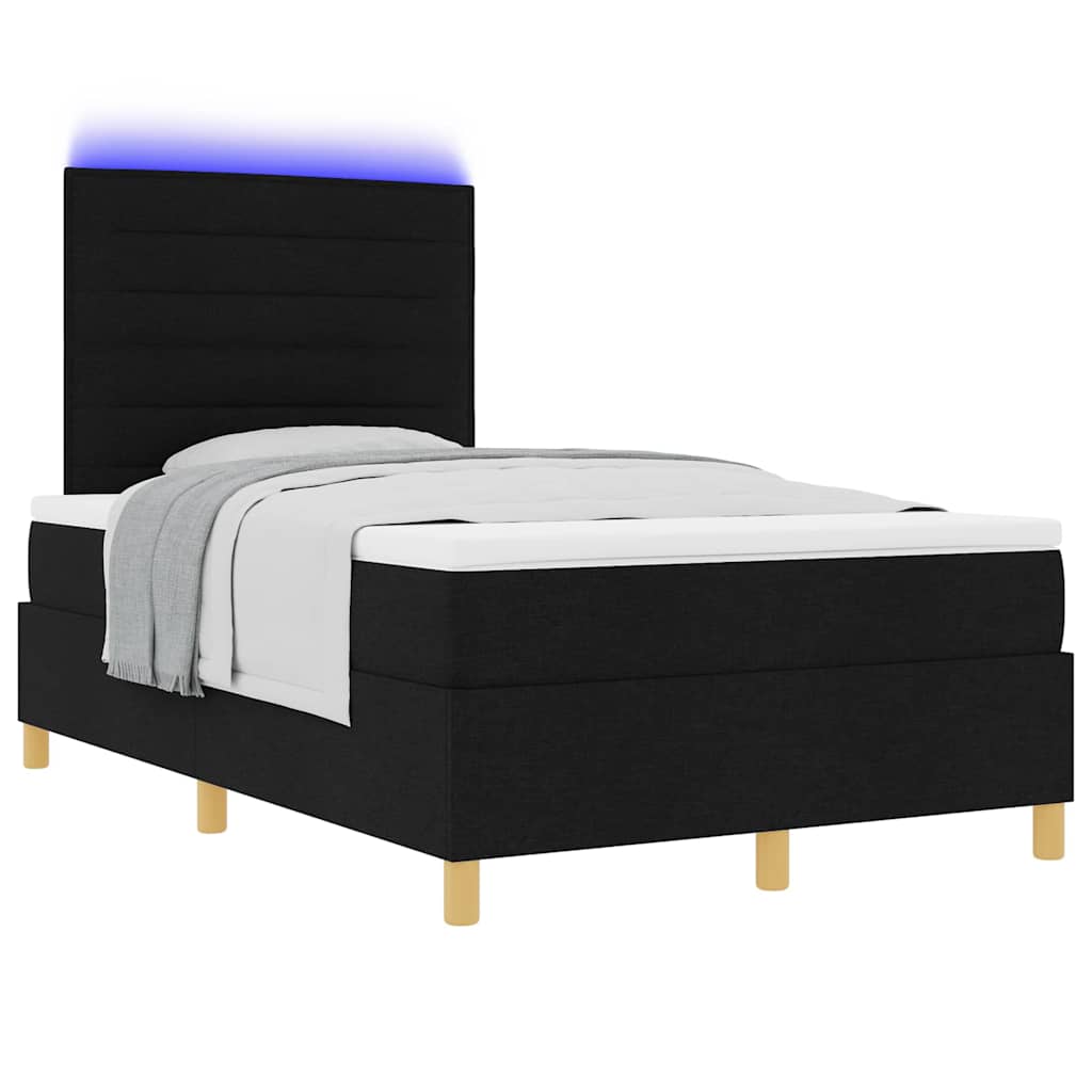 LED Box Spring Krevet s madracem Crna 120 x 200 cm tkanina