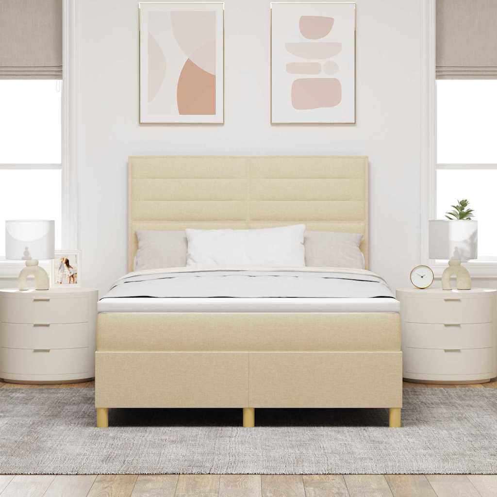 LED Box Spring Krevet s madracem Krema 140 x 190 cm tkanina