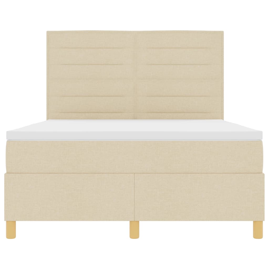 LED Box Spring Krevet s madracem Krema 140 x 190 cm tkanina