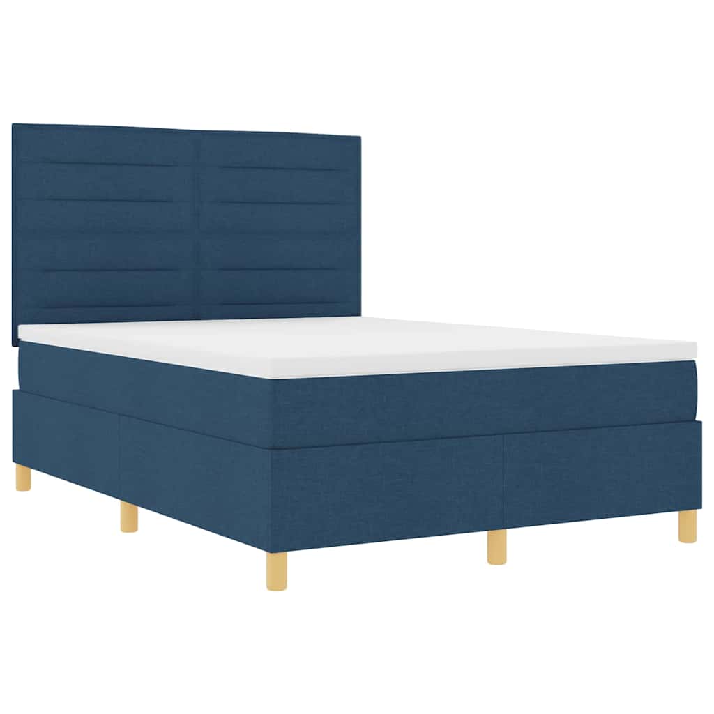 LED Box Spring Krevet s madracem Plava 140 x 190 cm tkanina