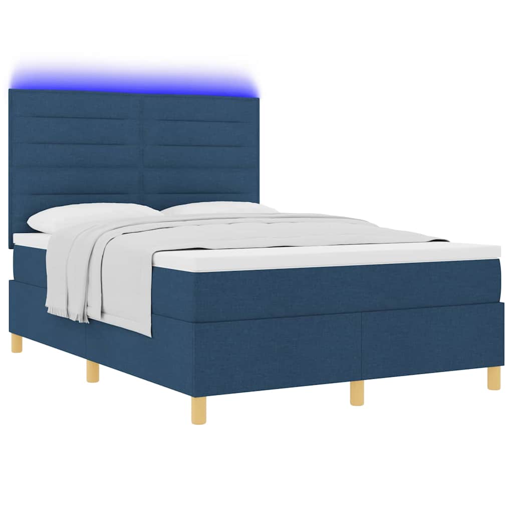 LED Box Spring Krevet s madracem Plava 140 x 190 cm tkanina
