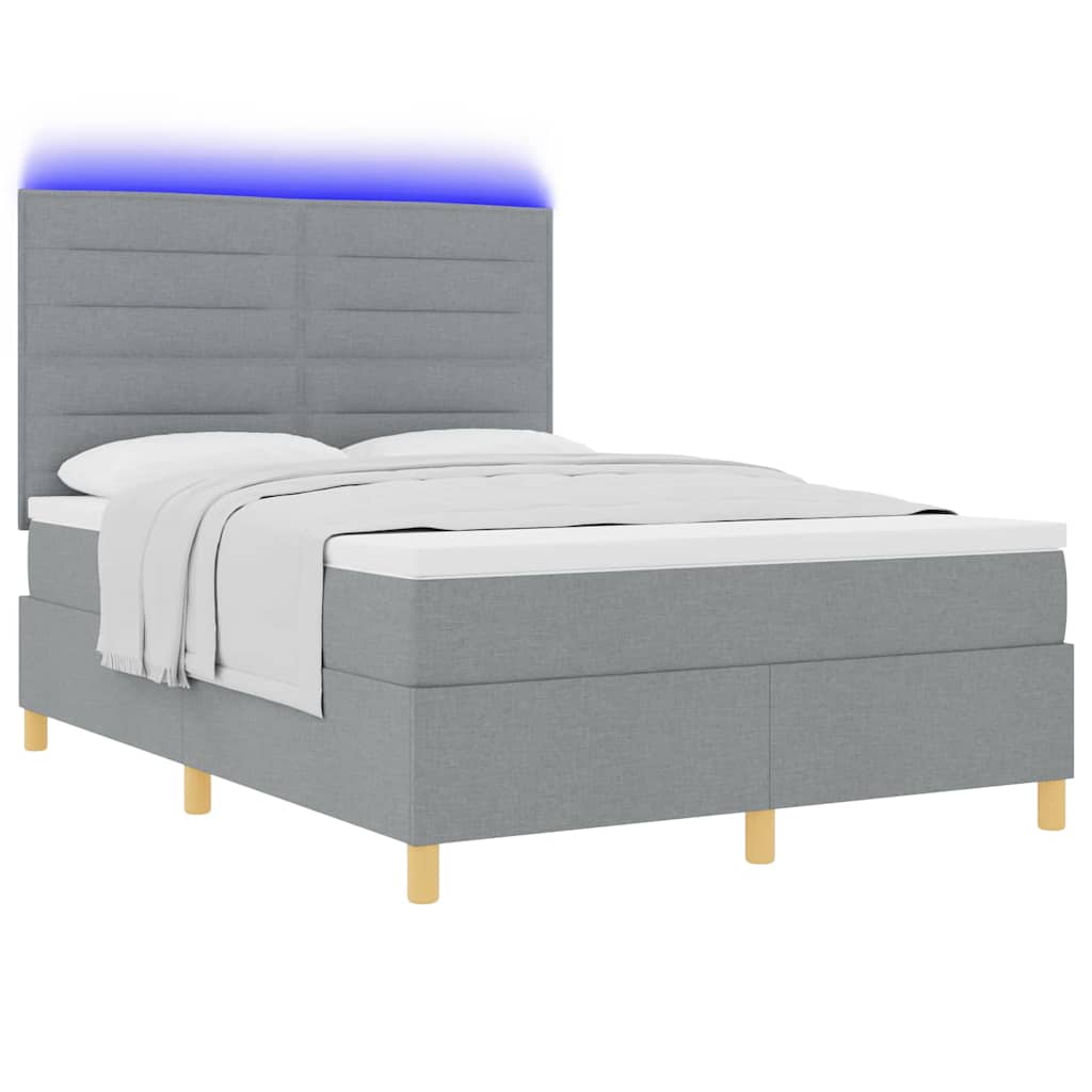 LED Box Spring Krevet Svijetlo siva 140 x 200 cm tkanina