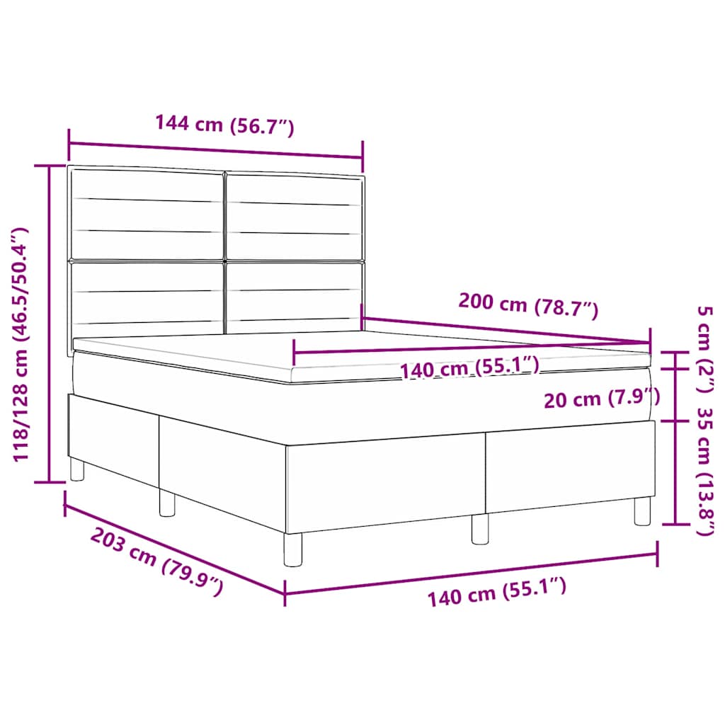LED Box Spring Krevet Svijetlo siva 140 x 200 cm tkanina