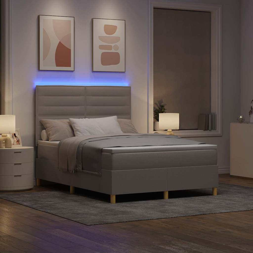 LED Box Spring Krevet Sivo-smeđa 140 x 200 cm tkanina