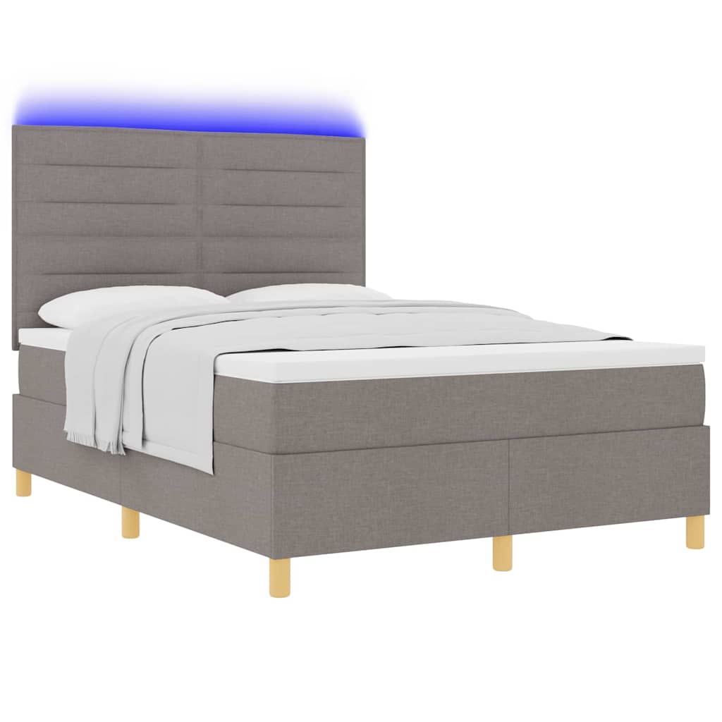 LED Box Spring Krevet Sivo-smeđa 140 x 200 cm tkanina