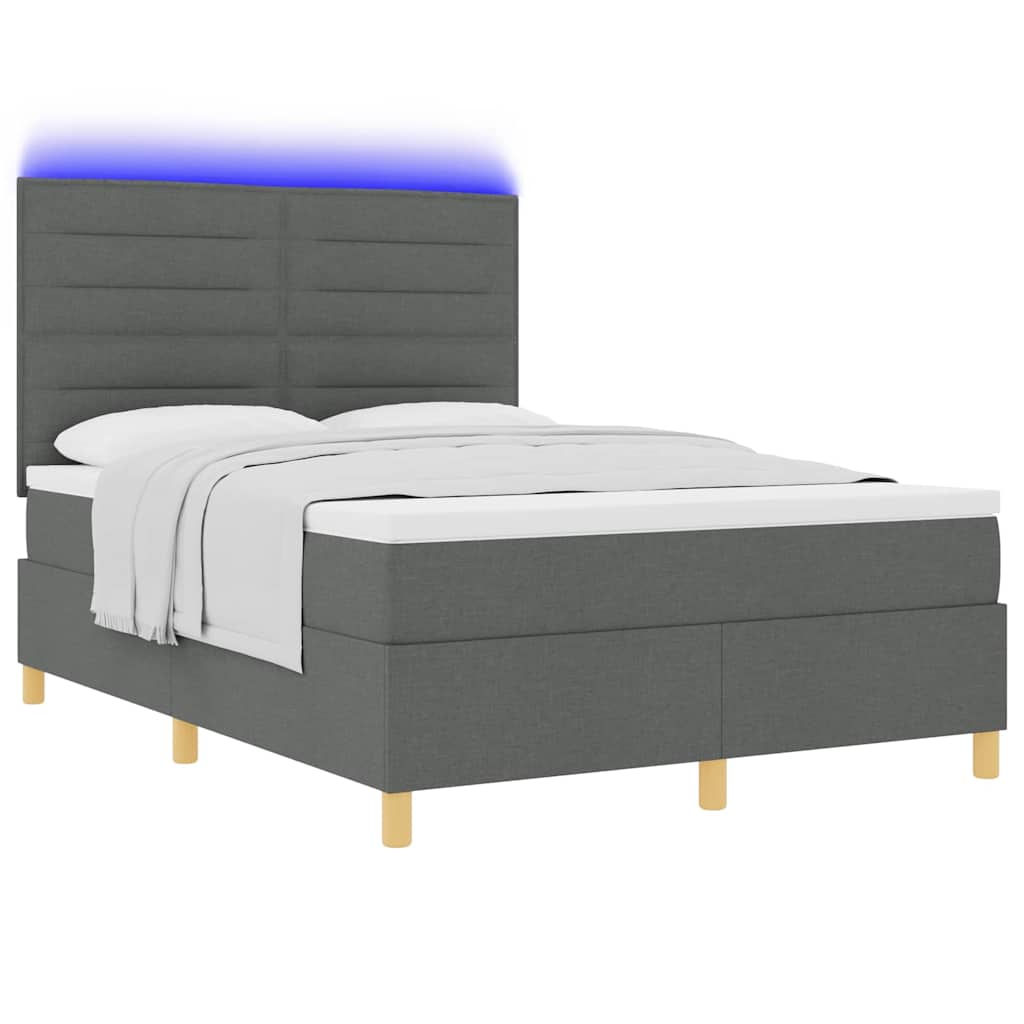 LED Box Spring Krevet Tamno siva 160 x 200 cm tkanina