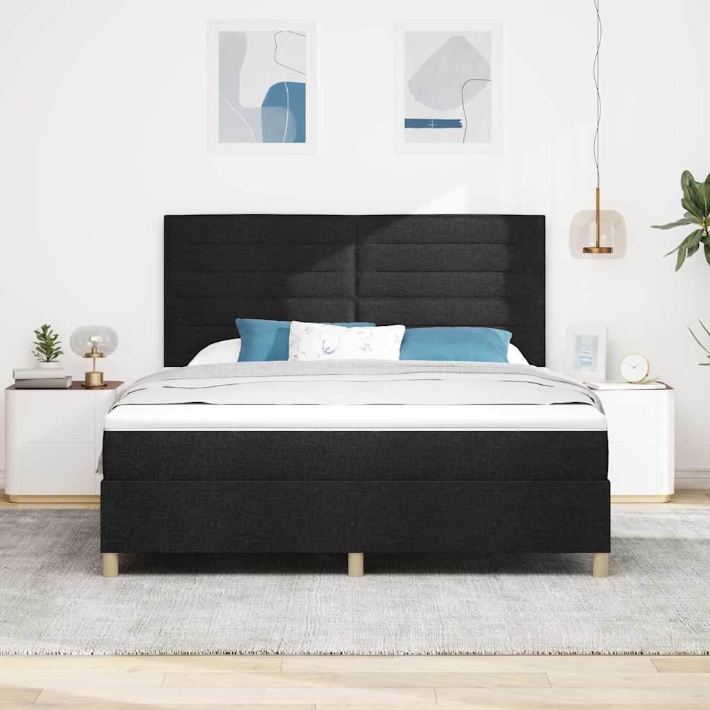 LED Box Spring Krevet s madracem Crna 180 x 200 cm tkanina