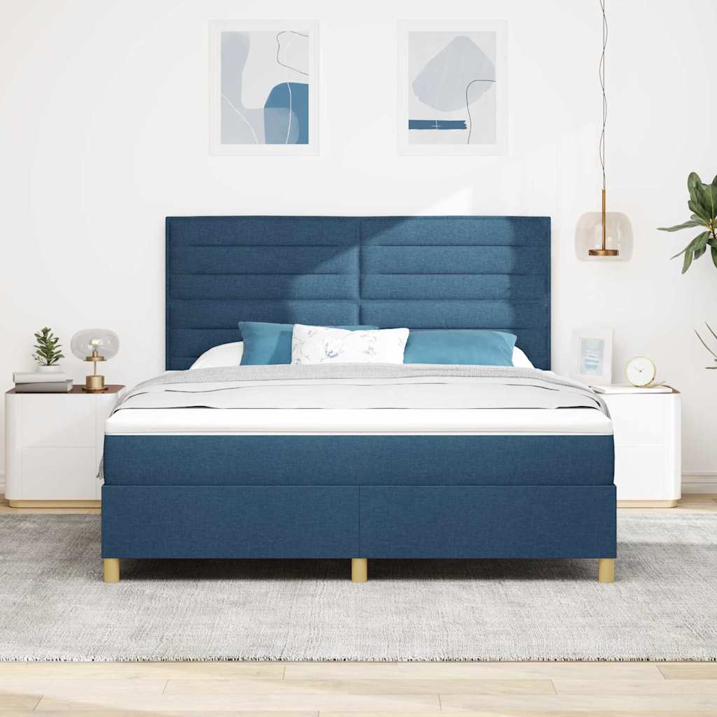 LED Box Spring Krevet s madracem Plava 180 x 200 cm tkanina