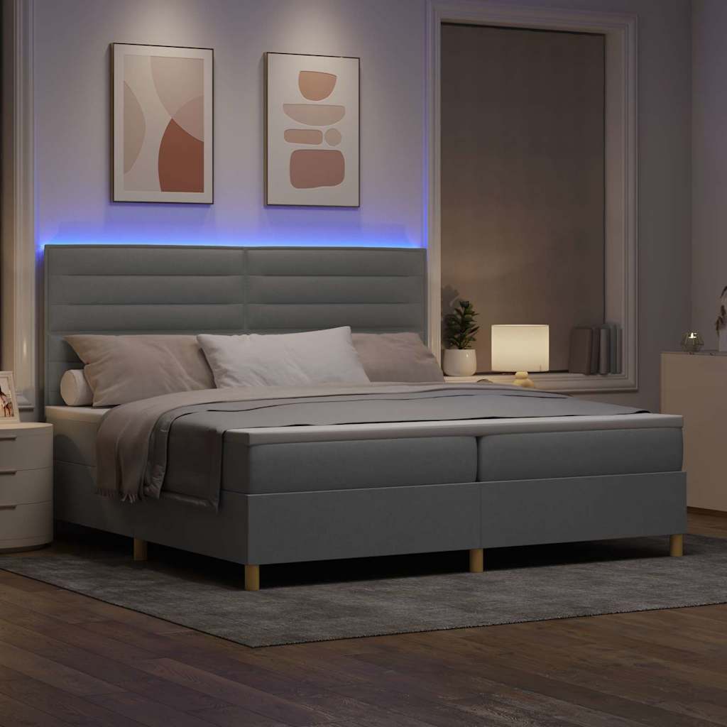 LED Box Spring Krevet Svijetlo siva 200 x 200 cm tkanina