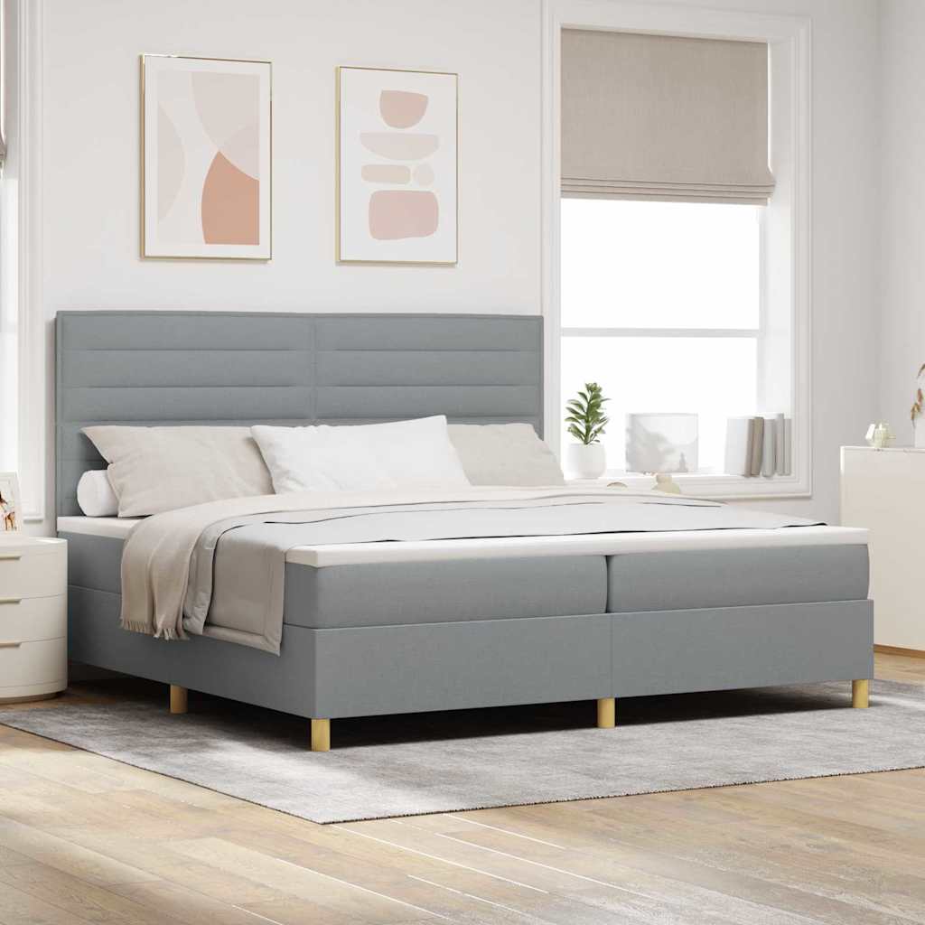 LED Box Spring Krevet Svijetlo siva 200 x 200 cm tkanina