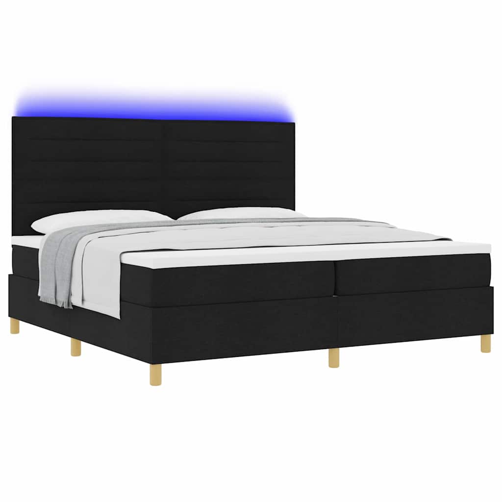 LED Box Spring Krevet s madracem Crna 200 x 200 cm tkanina