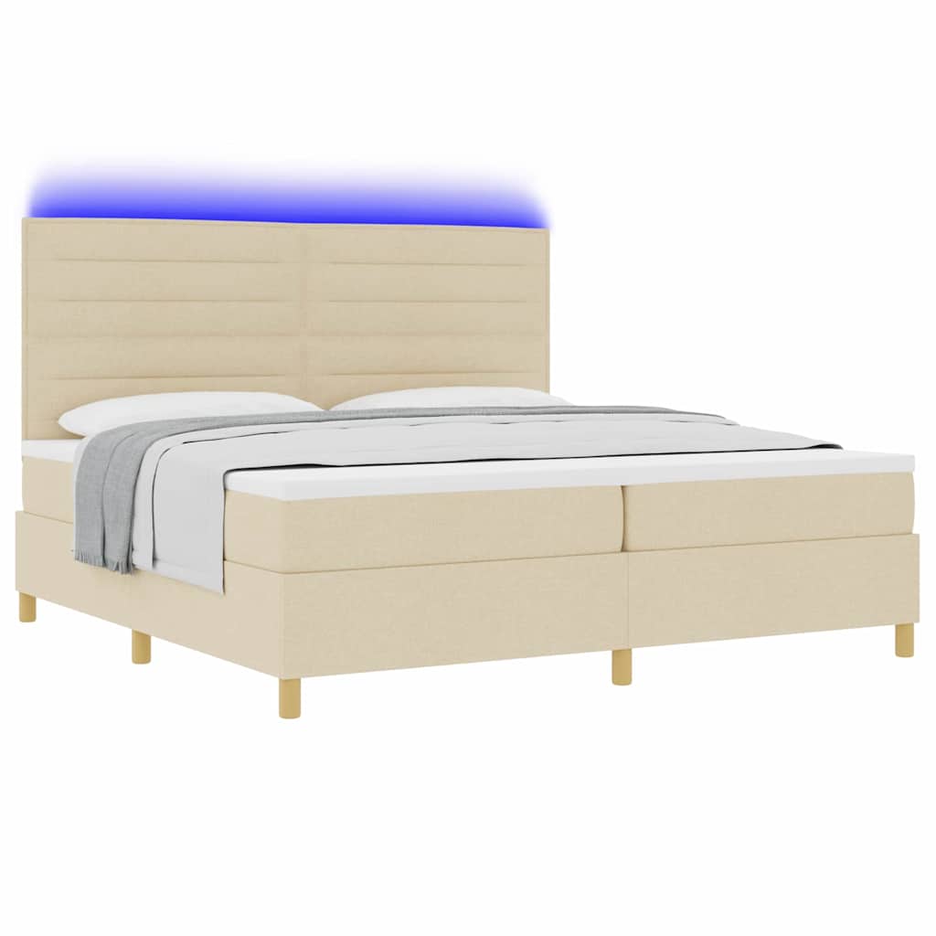 LED Box Spring Krevet s madracem Krema 200 x 200 cm tkanina