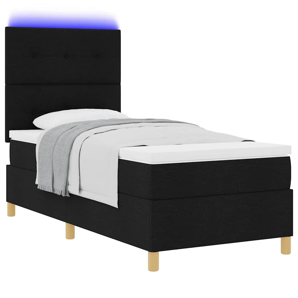 LED Box Spring Krevet s madracem Crna 90 x 190 cm tkanina