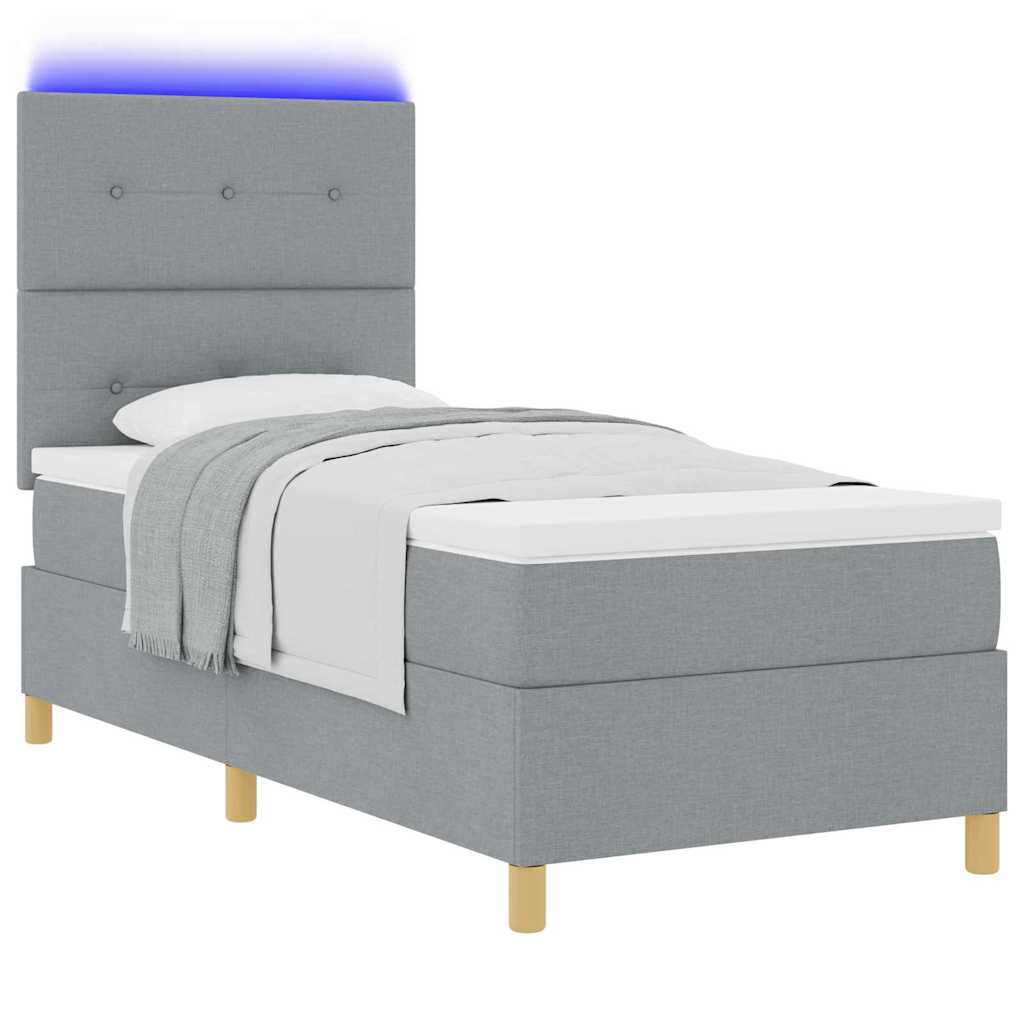 LED Box Spring Krevet Svijetlo siva 90 x 200 cm tkanina