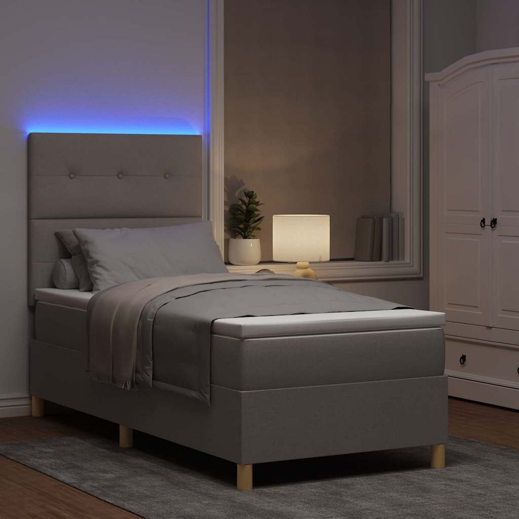 LED Box Spring Krevet Sivo-smeđa 90 x 200 cm tkanina