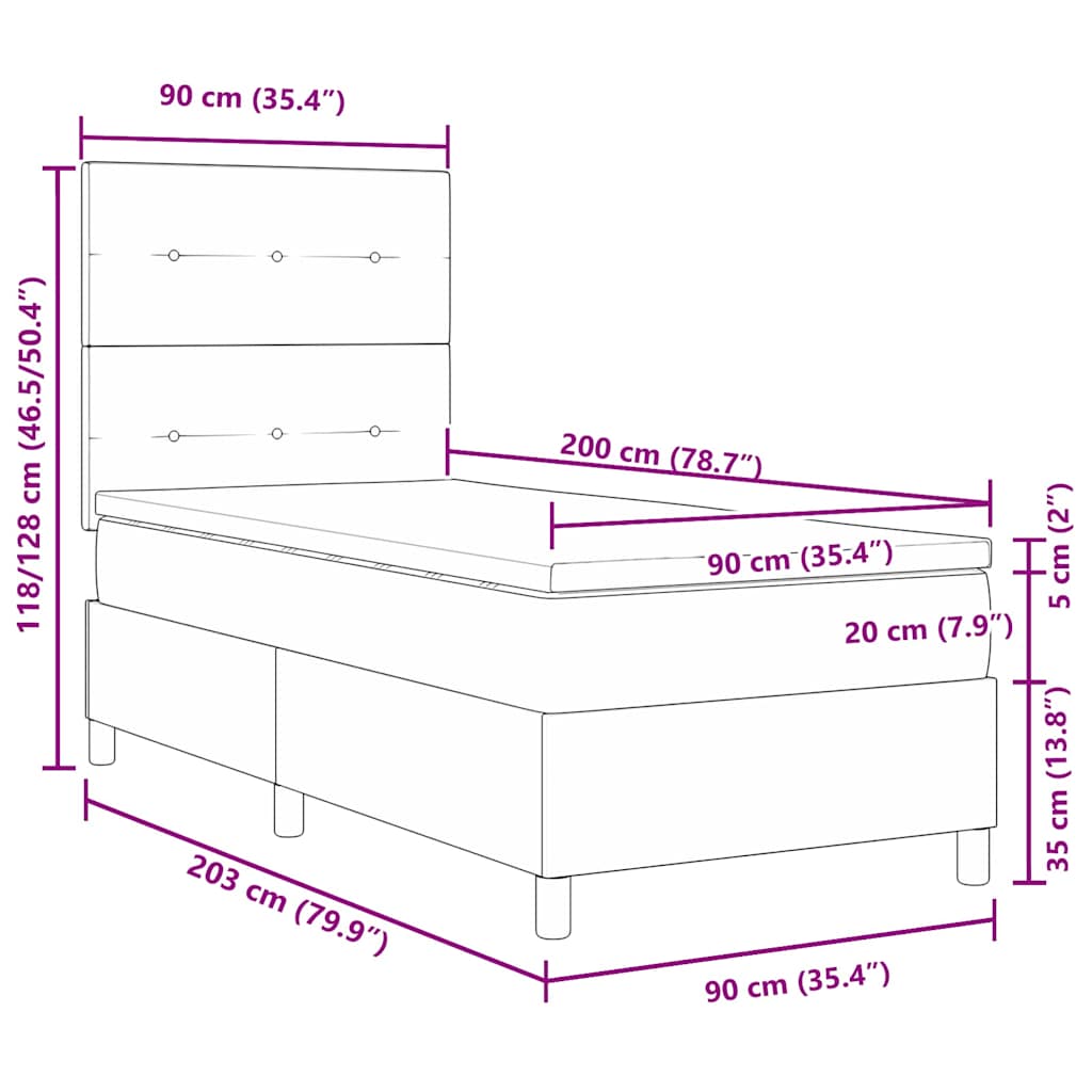 LED Box Spring Krevet Sivo-smeđa 90 x 200 cm tkanina